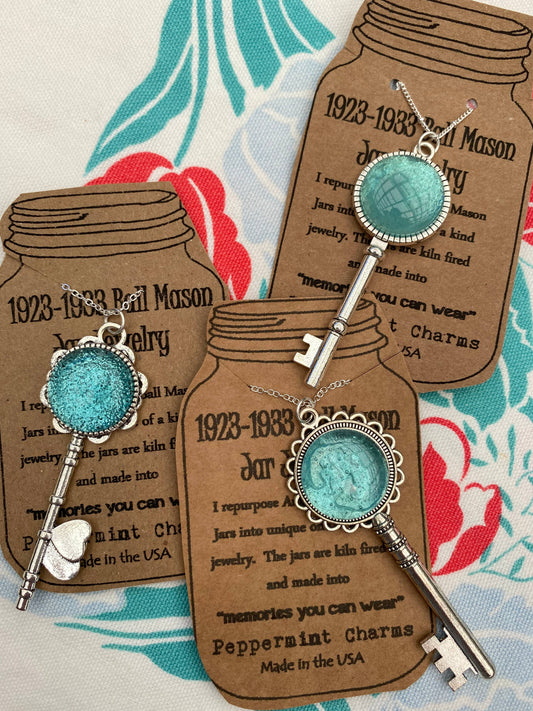 Peppermint Charms - Antique Ball Mason jar Key pendant necklace