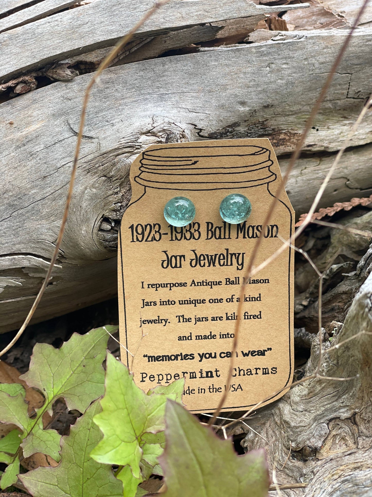 Peppermint Charms - 1923-1933 Ball Mason jar stud earrings
