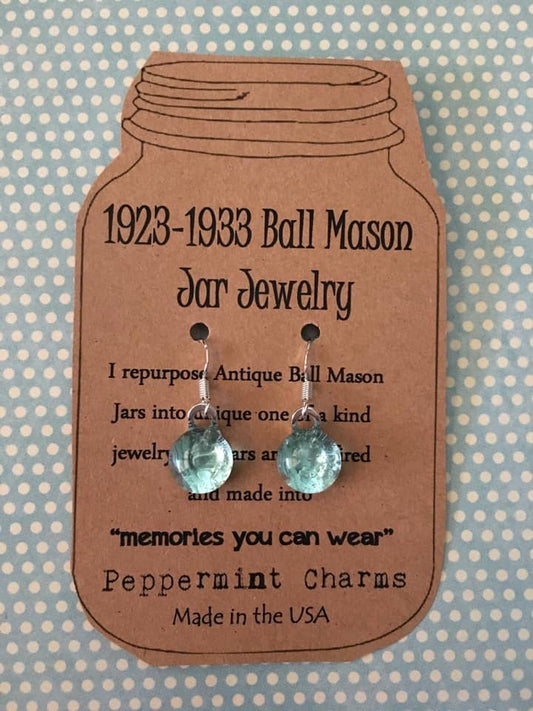 Peppermint Charms - 1923-1933 Ball Mason jar round dangle earrings