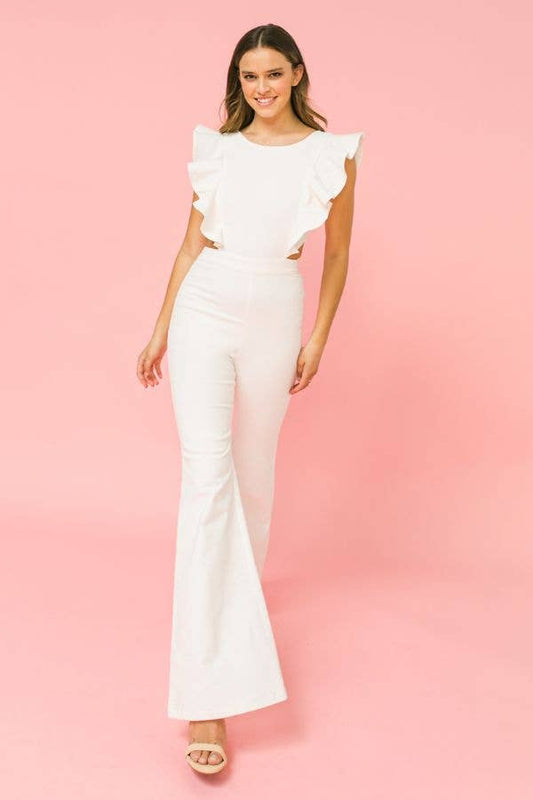 FLYING TOMATO - Flared stretch denim jumpsuit -JP5030