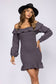 Stylish Wholesale - CHARCOAL MADRAS PRINT SMOCKED RUFFLE MINI DRESS