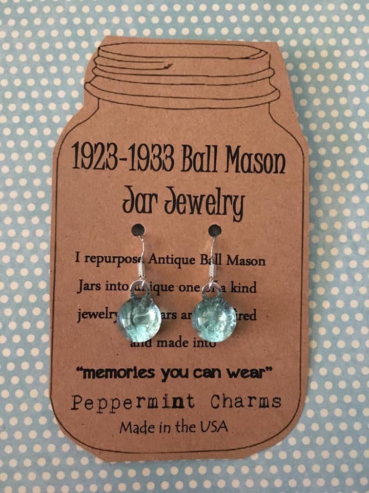 Peppermint Charms - 1923-1933 Ball Mason jar round dangle earrings