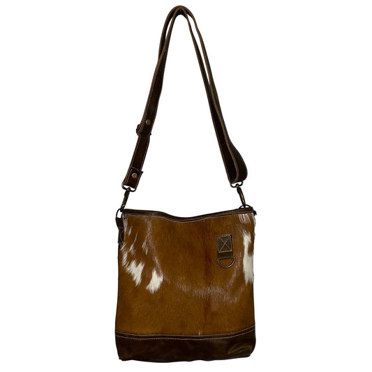 Caramel White Leather Hide Crossbody