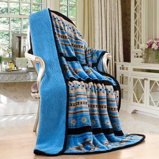 Linen Mart - Southwestern Aztec Sherpa Borrego Fleece Throw Blanket