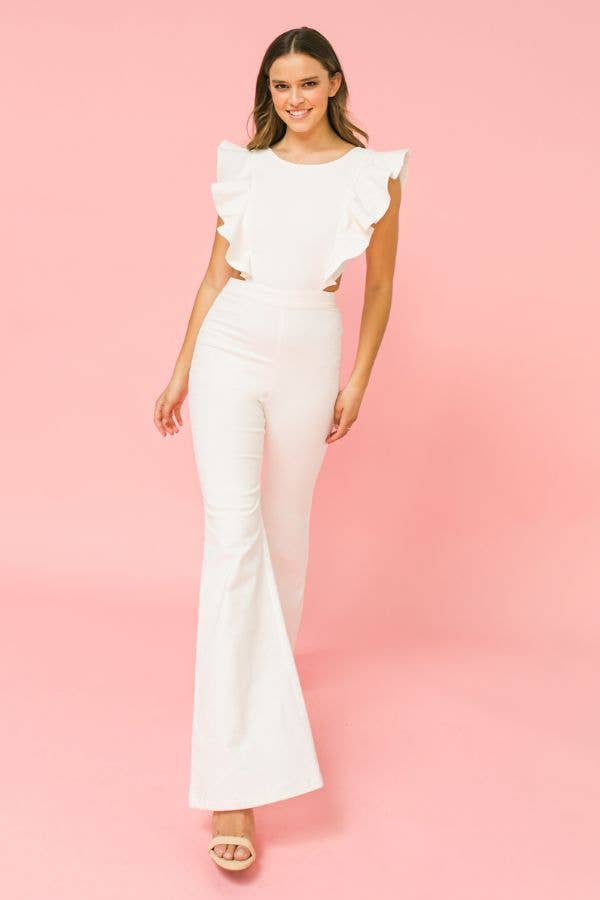 FLYING TOMATO - Flared stretch denim jumpsuit -JP5030