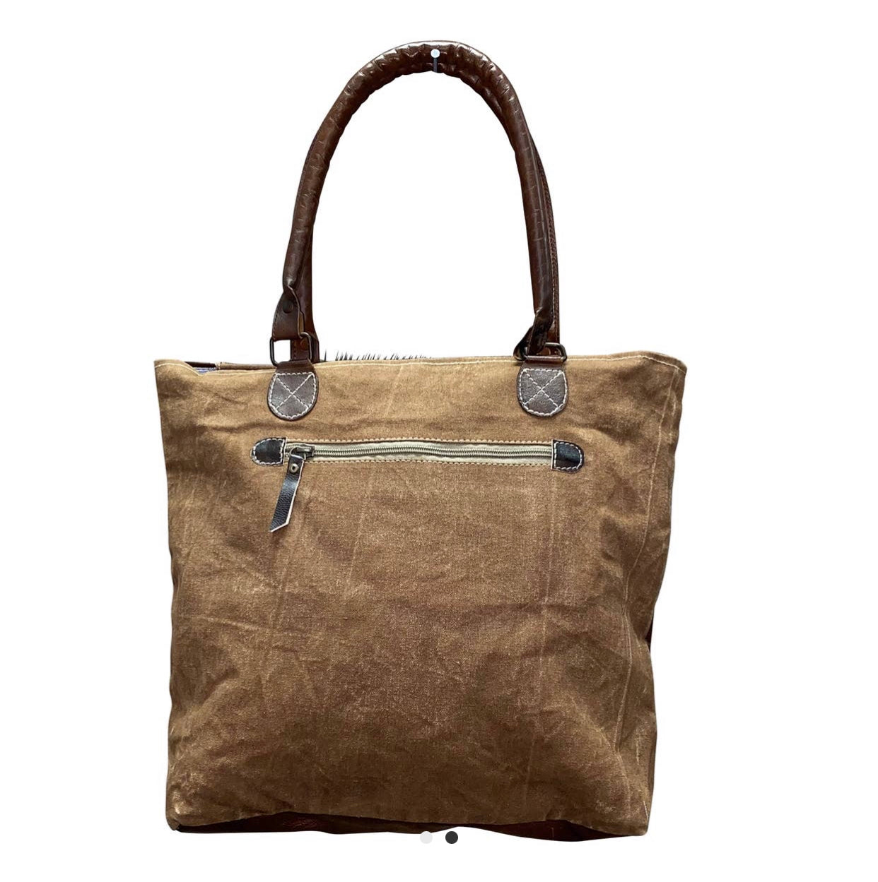 Leather canvas cowhide tote